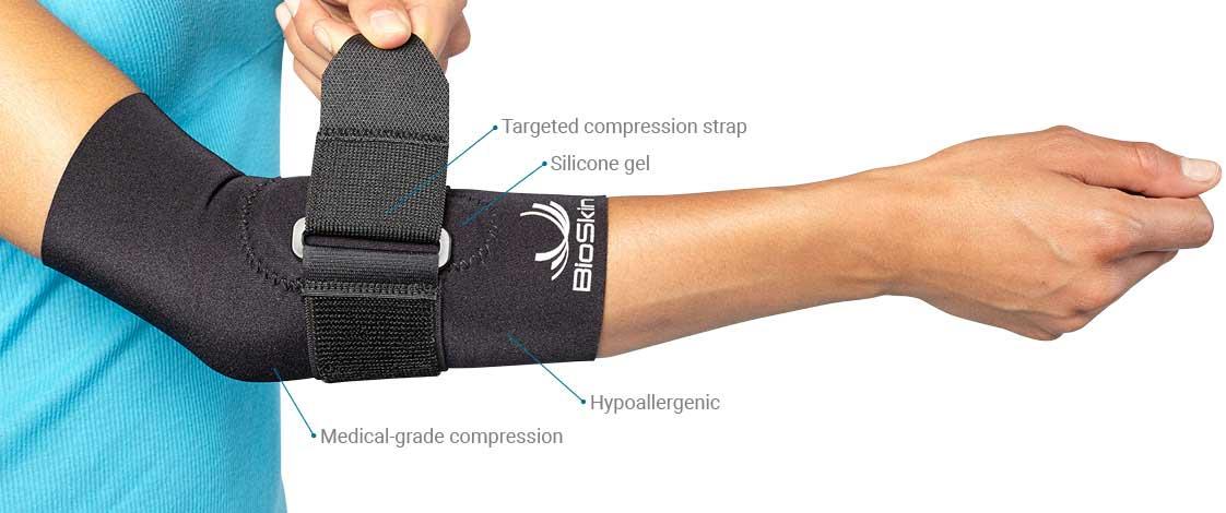 for Tennis Elbow and Golfer's Elbow and Tendinitis Elbow Compression Sleeve with Support Strap and Gel Pad M BIOSKIN™ Tennis Elbow Brace 